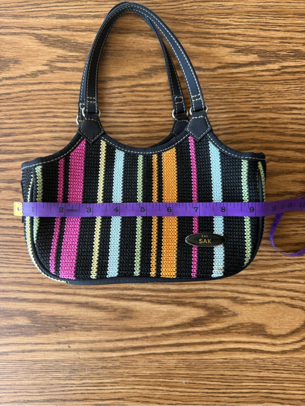 The Sak Black Multicolor Striped Crochet Shoulder Bag